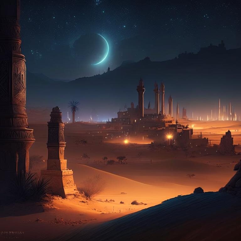 Древний марсианский город душной летней ночью.