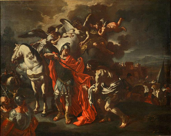 Солимена, Франческо мастерская Святой Мартин делит свой плащ с бедняком (после 1733). Холст, масло. 102×128 см. В ГМИИ с 1924 г., поступила из Румянцевского музея