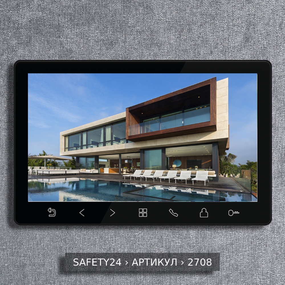 Видеодомофон Amelie Slim (Black) HD SE на темно-серых обоях