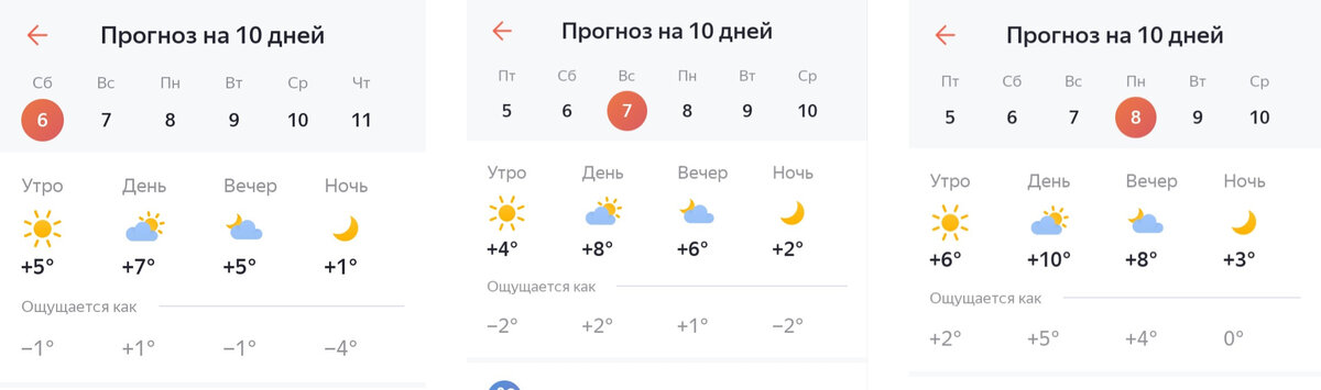 Обратите внимание на ожидаемую ночную температуру по ощущениям!!!  Скриншоты автора с собственного телефона