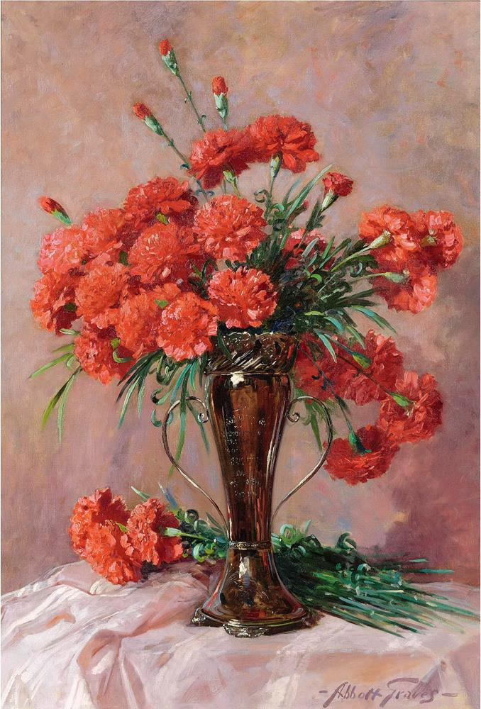 Репродукция картины «Красные гвоздики в серебряной вазе»