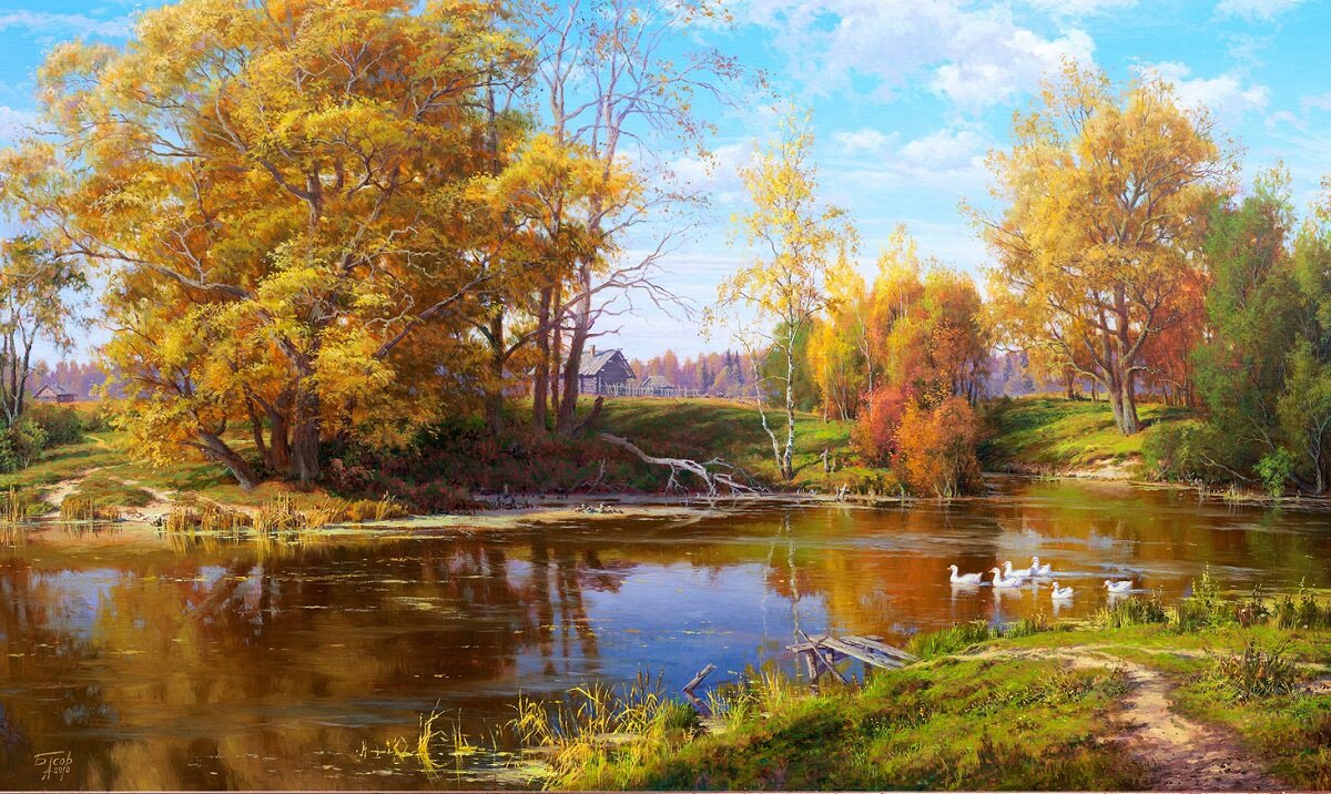 Вышивка по мотивам картины Сергея Басова.