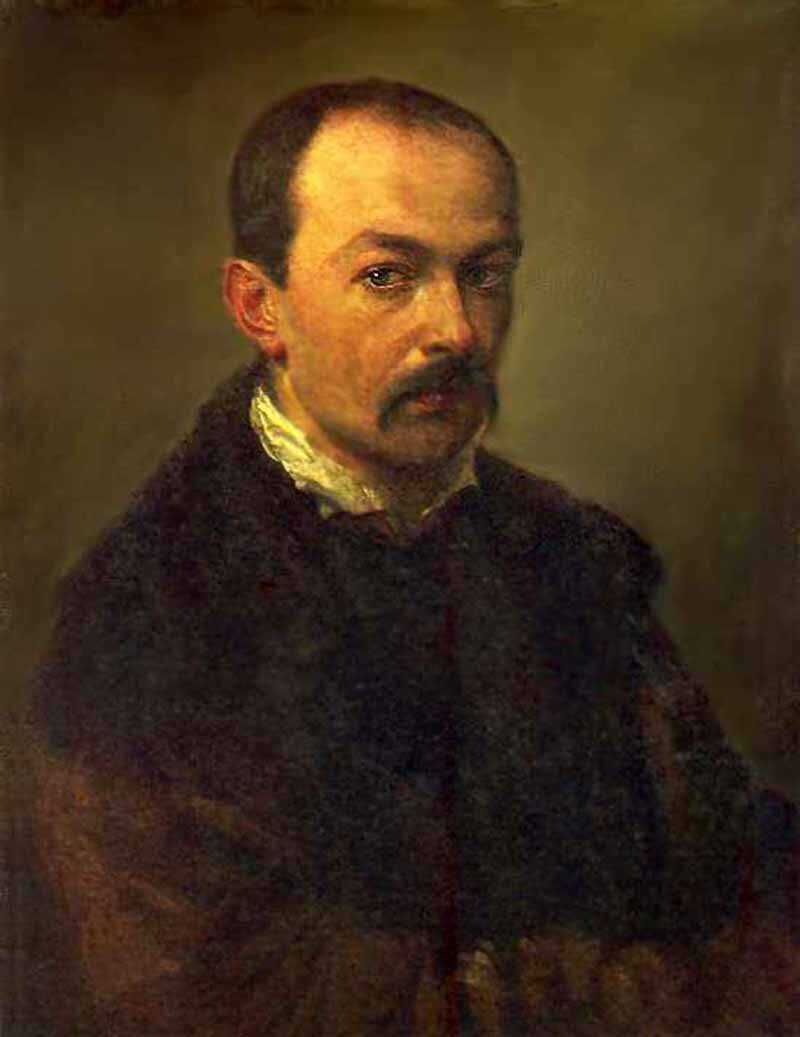 П. А. Федотов Автопортрет 1848 г., Бумага, акварель, тушь, перо. 40,1 × 32,2 см., Государственная Третьяковская Галерея в г. Москва.