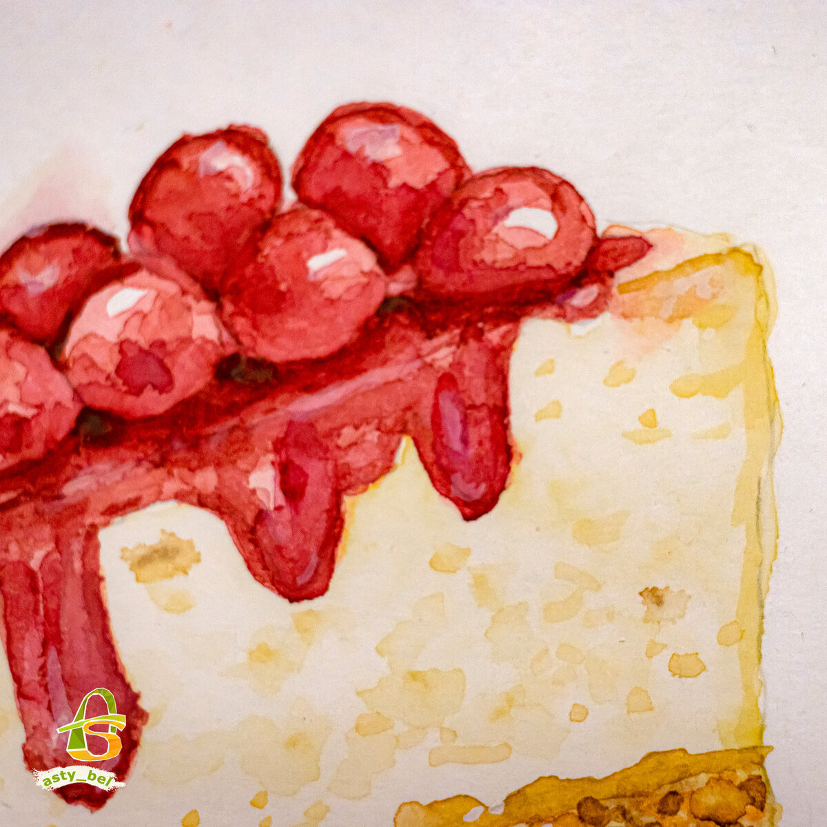 Акварельный арт "Чизкейк с вишнёвым джемом". 🍒🍰 (фрагмент)
Дата создания: 28.01.2023 года.
Время: ~4-5 часов.
Автор: Анастасия Белякова
