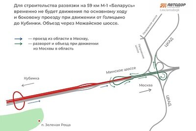    Ограничение движения на участке с 45 по 66 км трассы М-1 «Беларусь» в сторону области © Пресс-служба Министерства транспорта и дорожной инфраструктуры Московской области