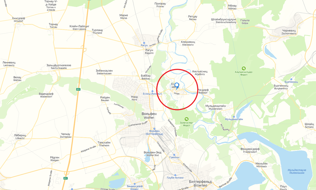 Расположение города "Jeßnitz" на карте. Скрин Автора с ресурса онлайн - карты.