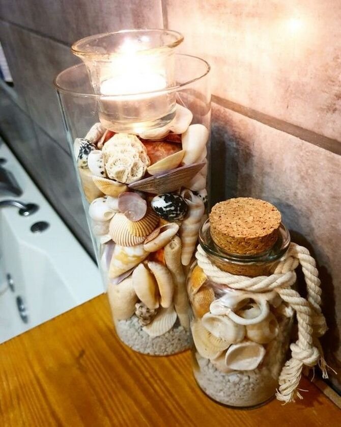 NATURAL SEASHELLS JAR CANDLE HOLDER