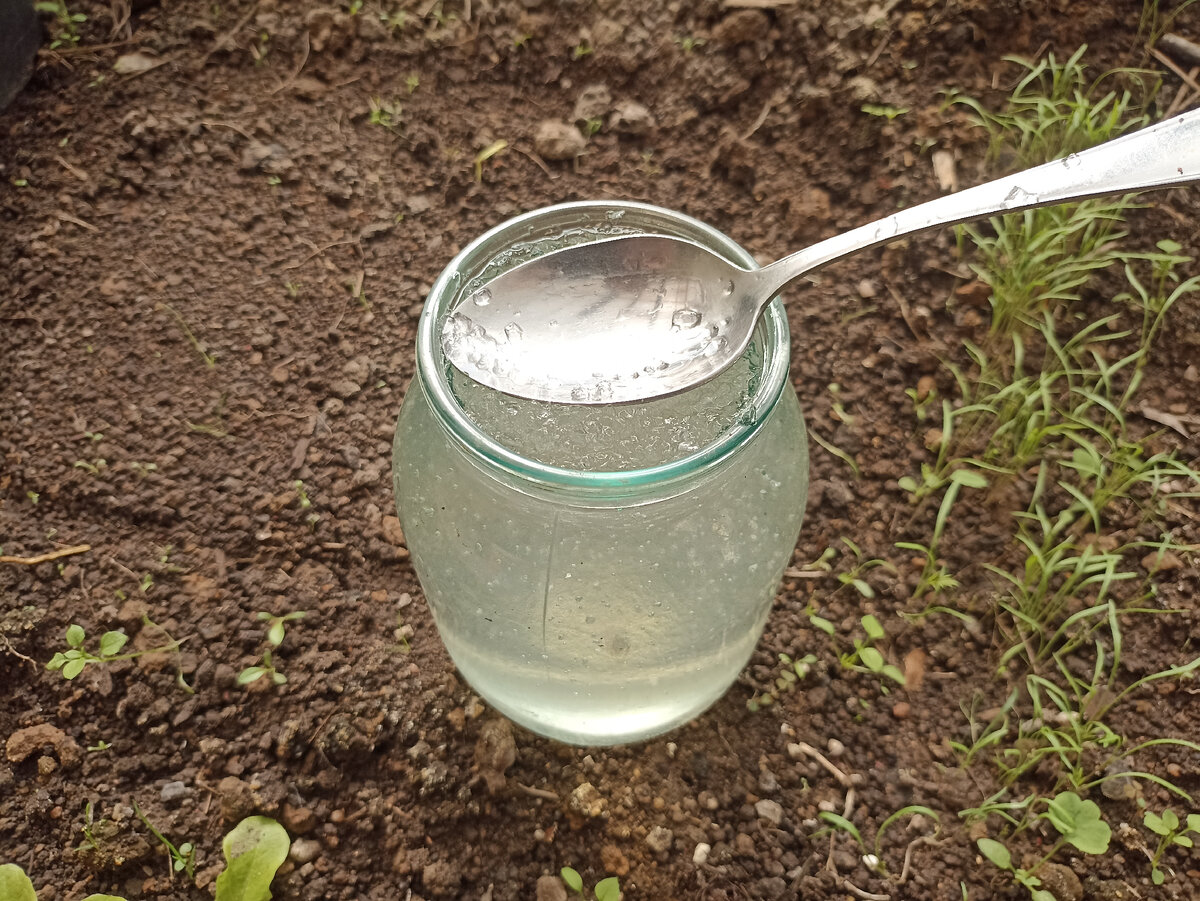 Ложка не тонет. Гирогель растворился и загустел. Фото автора