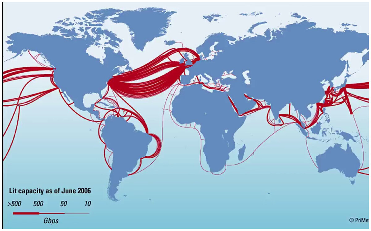 Карта оптоволокна в мире