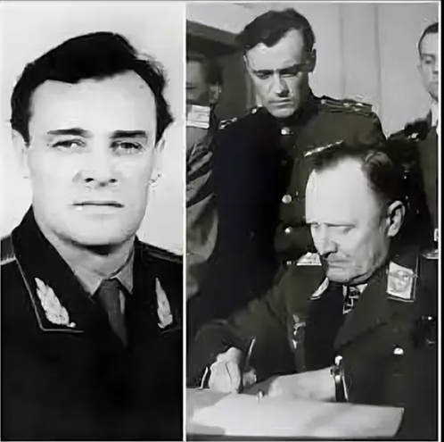 еще одно фото. Слева Александр Михайлович Коротков в послевоенное время, справа - 9 мая 1945 года.