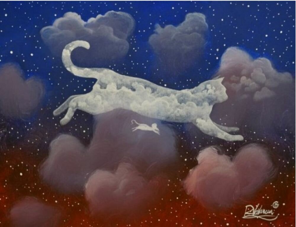 Обитатель облаков. Французский художник Raphaël Vavasseur. Коты Рафаэля Вавассера Звездные от художника. Облако в виде кота.
