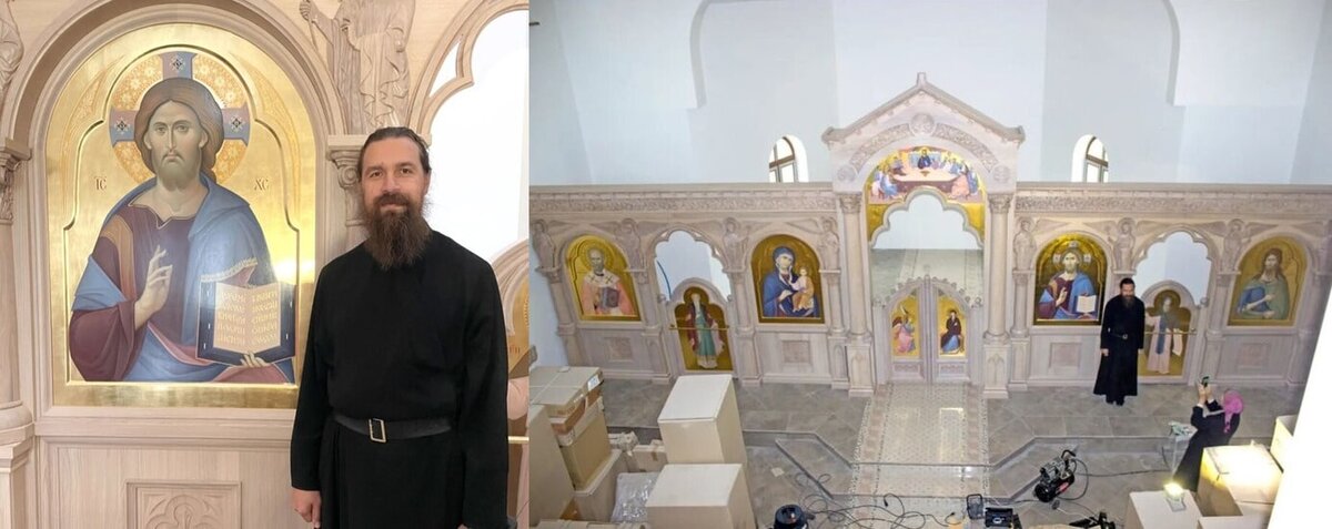 Отец Сергий Нежборт на фоне иконостаса в храме Святой Троицы в Слуцке
