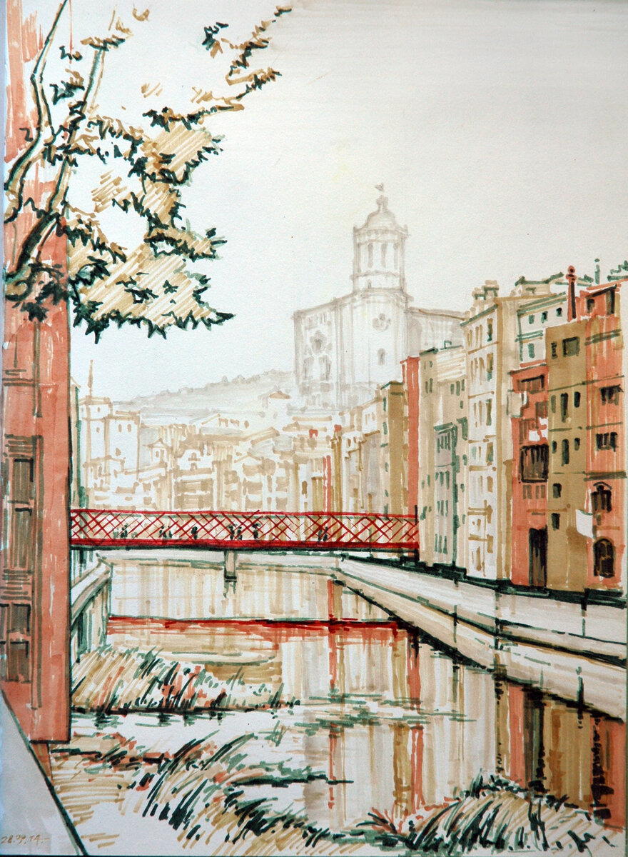 Антон Успенский. Дождь в Жироне. 2014. Бумага, чернила. маркеры. 42х30
