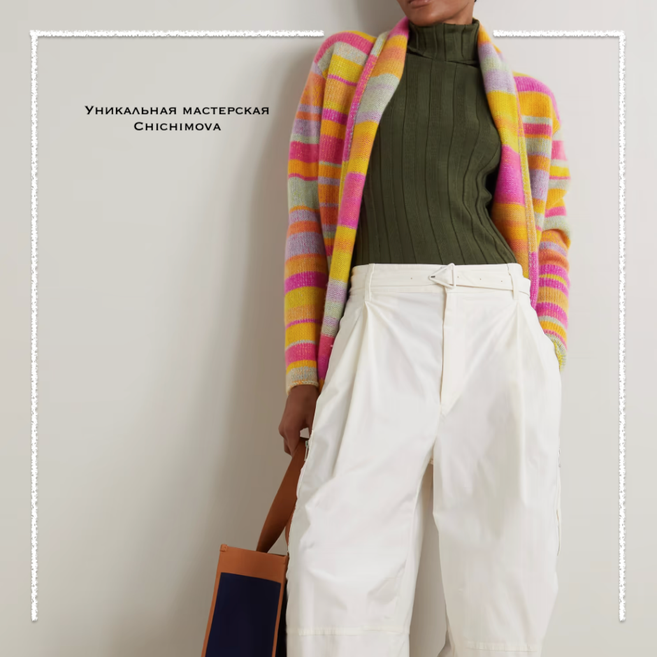 Когда дело доходит до трикотажа, лос-анджелесский лейбл The Elder Statesman не играет по правилам. Этот пользующийся спросом кардиган изготовлен из плетеного итальянского кашемира с яркими полосками и имеет шалевые лацканы, вдохновленные классическими смокингами. 