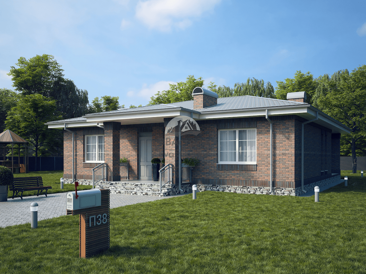 Проект одноэтажного дома 140 м2 из керамоблока с террасой - 106-52