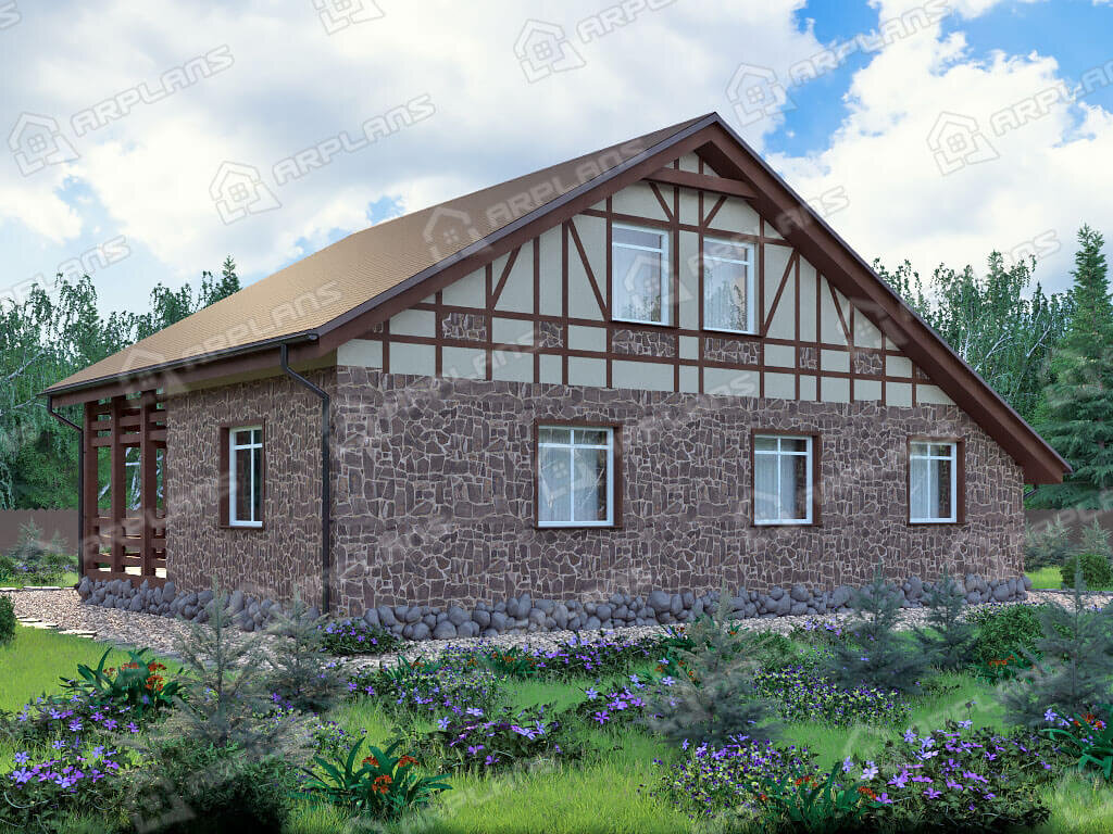 Фото 2 дома из газобетона с мансардой, 4 спальнями, балконом, газовой котельной, гаражом и террасой. Источник arplans.ru Проект К-033 