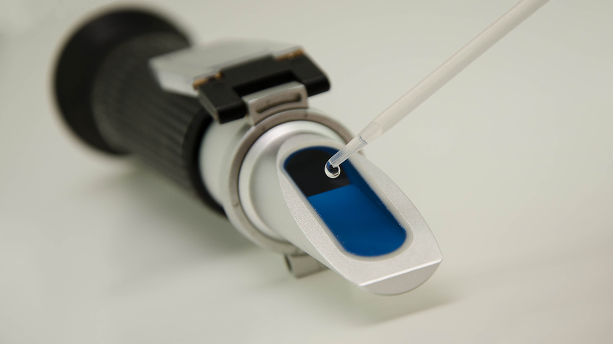 Нанесение капель вещества на рефрактометр