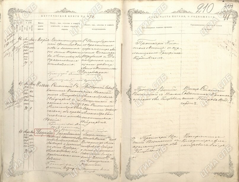 Метрическая запись о рождении Надежды Лохвицкой / Источник: spbarchives.ru