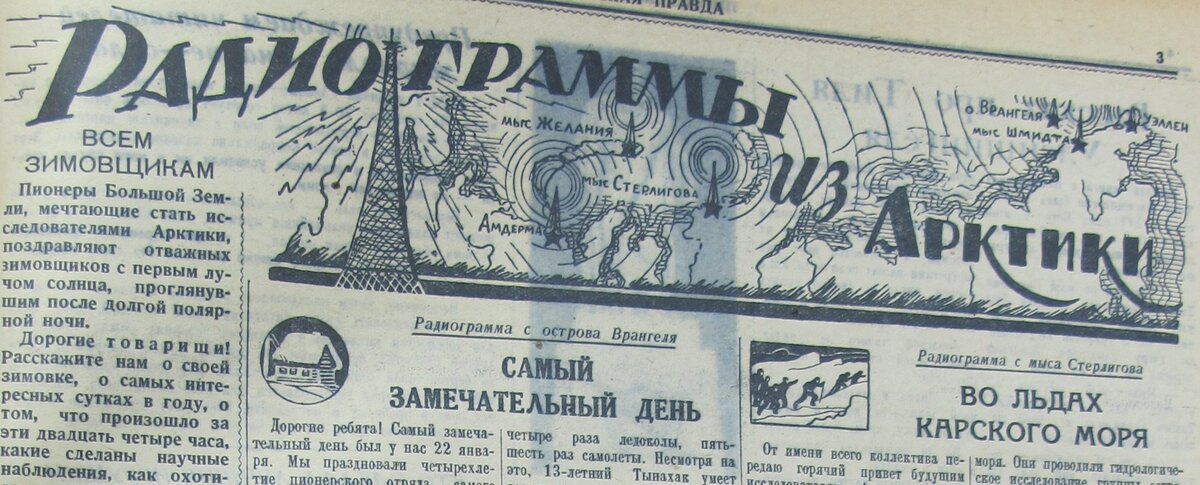 «Радиограммы из Арктики» — полоса «Пионерской правды». 1937 г.