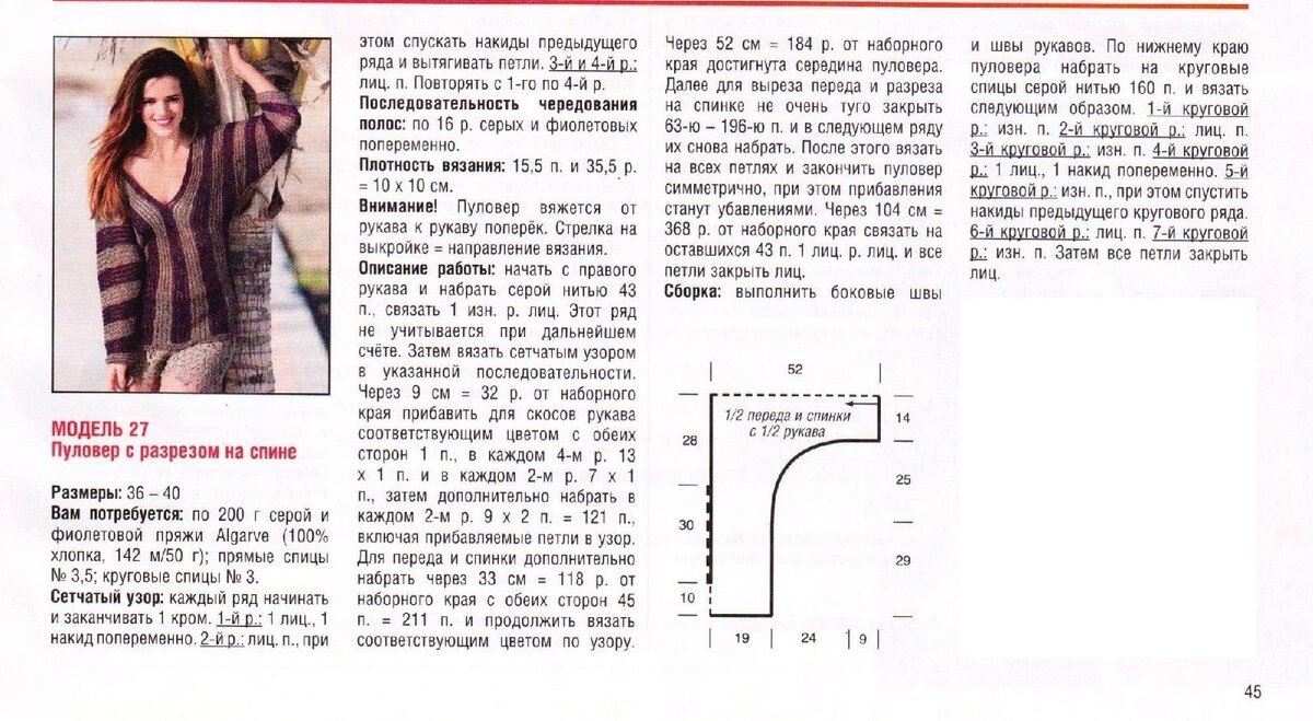 Вязание поперек спицами схема