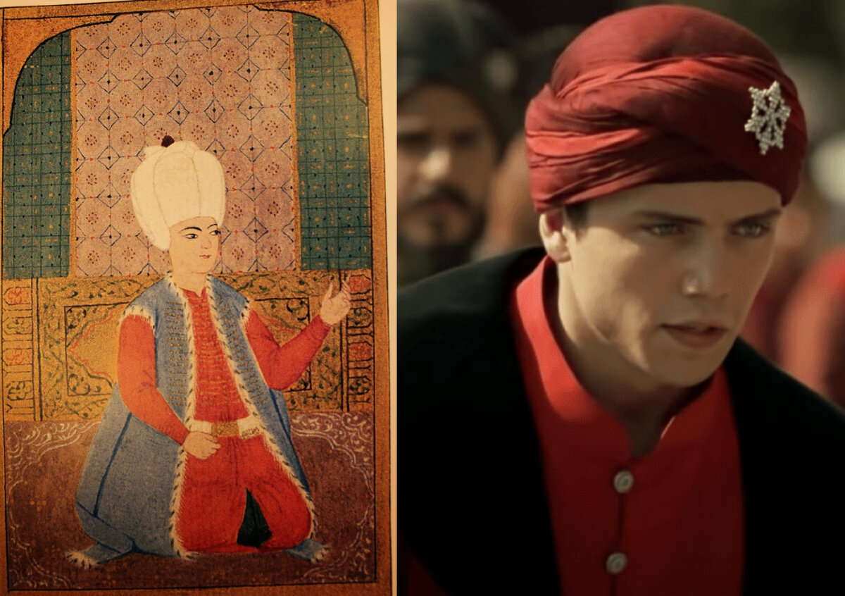 1. Предположительно на этой миниатюре изображен Джихангир. XVI век. 2. Джихангир в сериале "Великолепный век" 