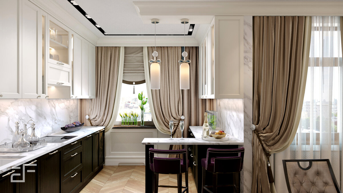 Угловая барная стойка в интерьере