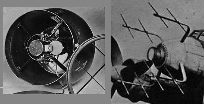 Слева антенна FuG280, справа установка на Ju88