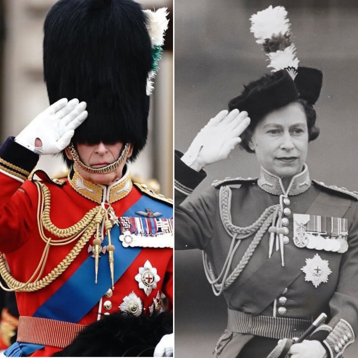Король Карл III и королева Елизавета II верхом на парадах Trooping the Colour. 