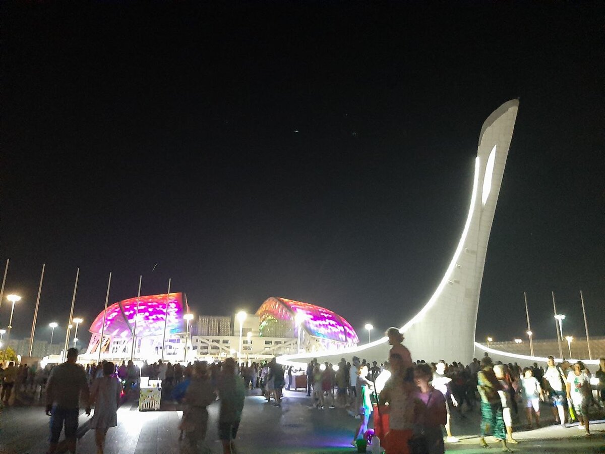 Стадион Фишт в Олимпийском парке ночью. Фото автора