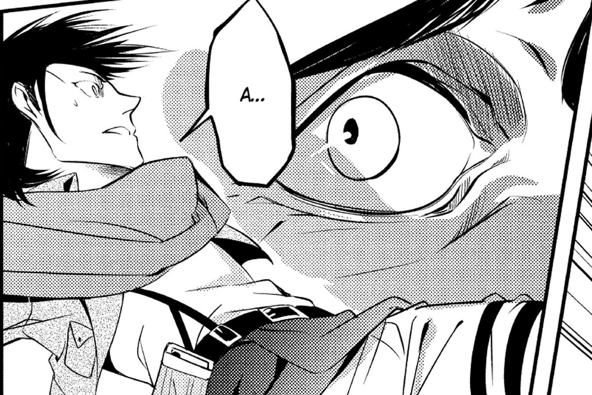 Панель из манги Гана Снарка и Хикару Суруги «Атака на титанов: Выбор без сожалений. Книги 1 и 2» © ООО «Издательская Группа «Азбука-Аттикус»