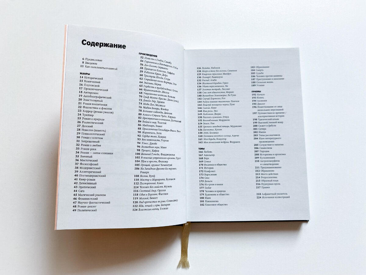В содержании 4 блока: жанры, произведения, темы, приёмы