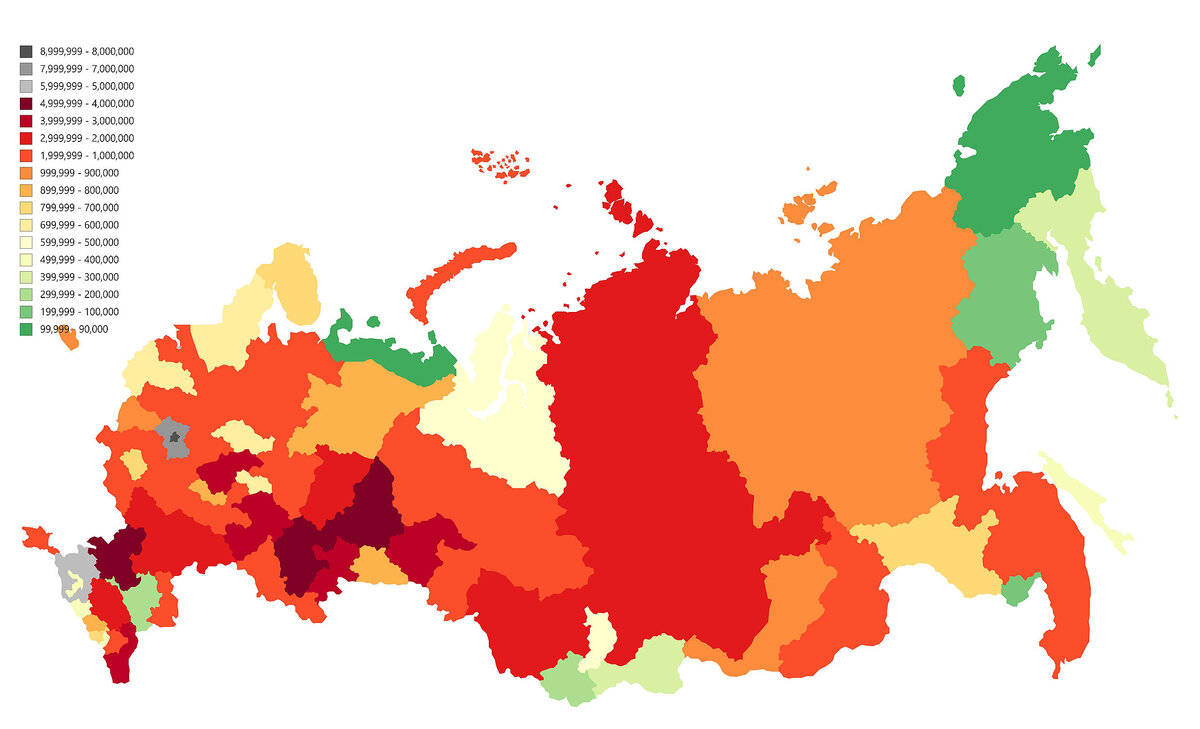 Плотность населения россии по областям карта