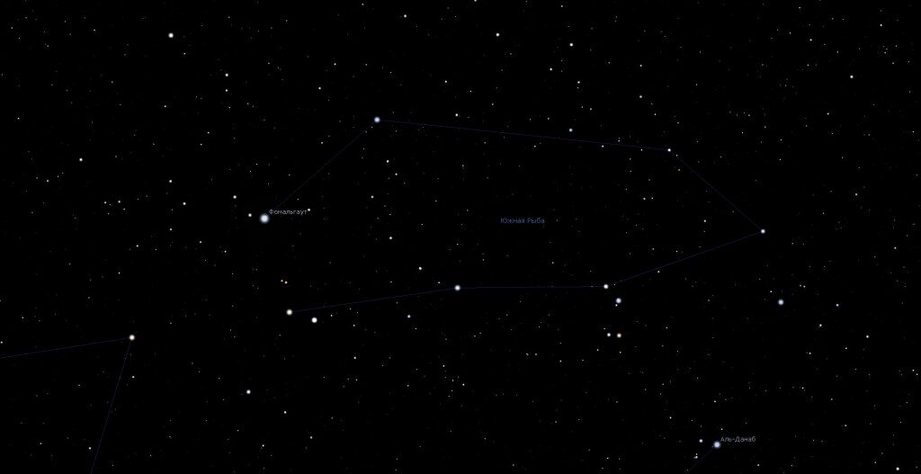 Созвездие Южная Рыба, вид в программе планетарии Stellarium