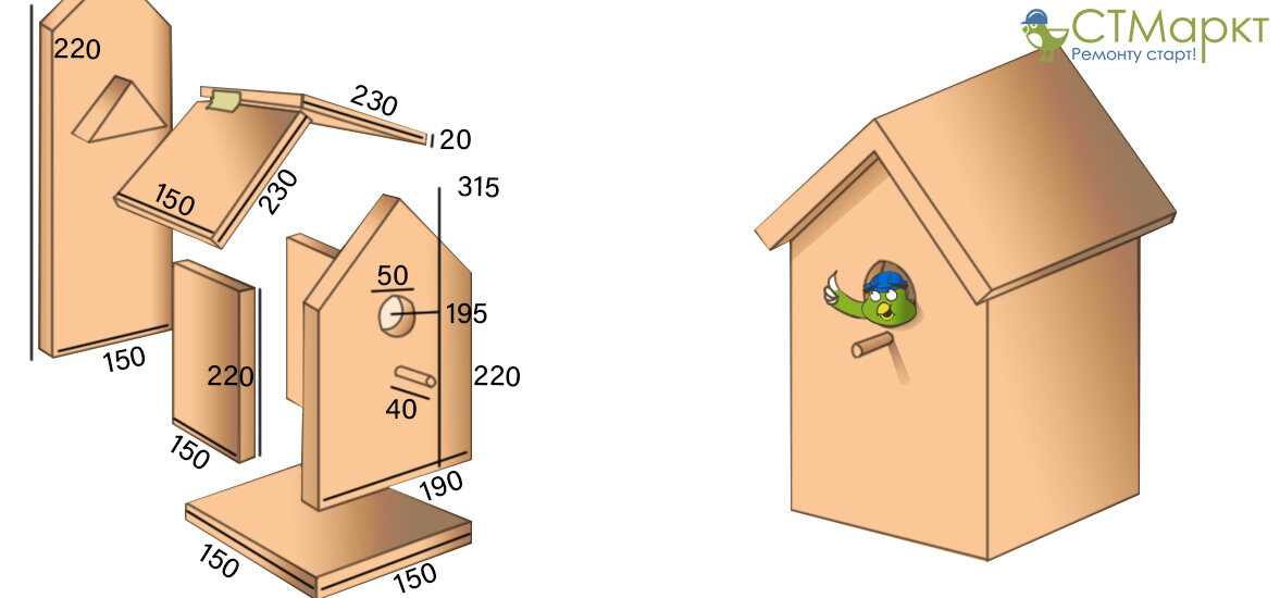 Скворечник своими руками из дерева чертежи с размерами