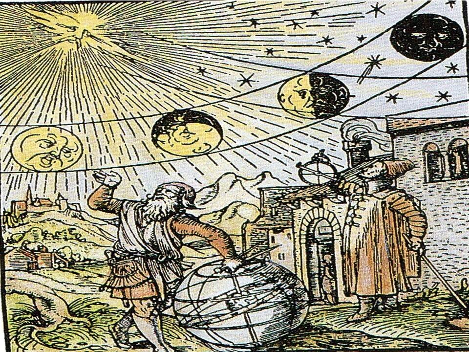 Луна оставалась загадкой для многих поколений астрономов.   Гравюра XVI в. 