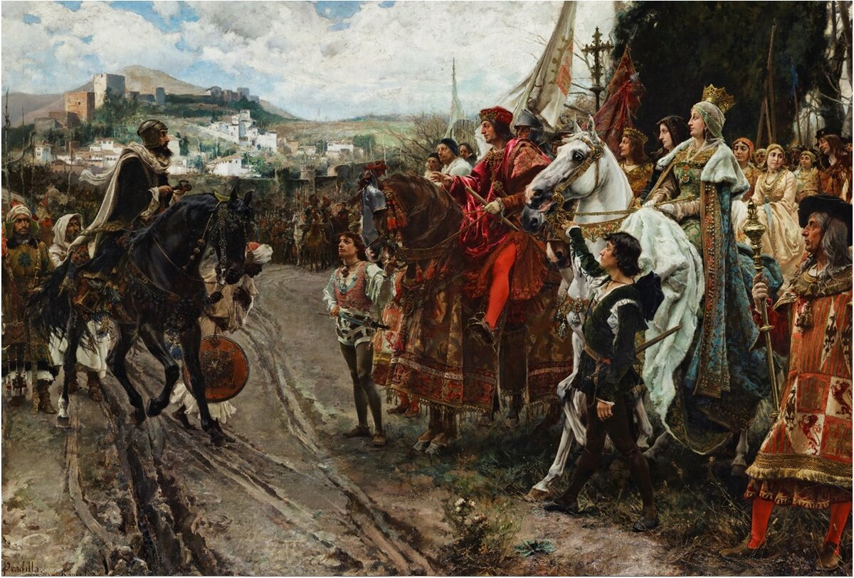 Сдача Гранады. Картина Испанского живописца Франсиско Прадильи и Ортиса написана в 1882 году и размещена в Сенатском дворце в  Мадриде.