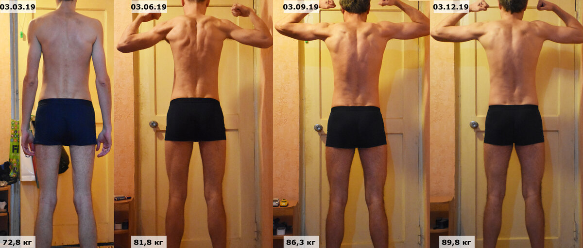 Вид сзади, изменения за 9 месяцев с интервалом 3 месяца между фото