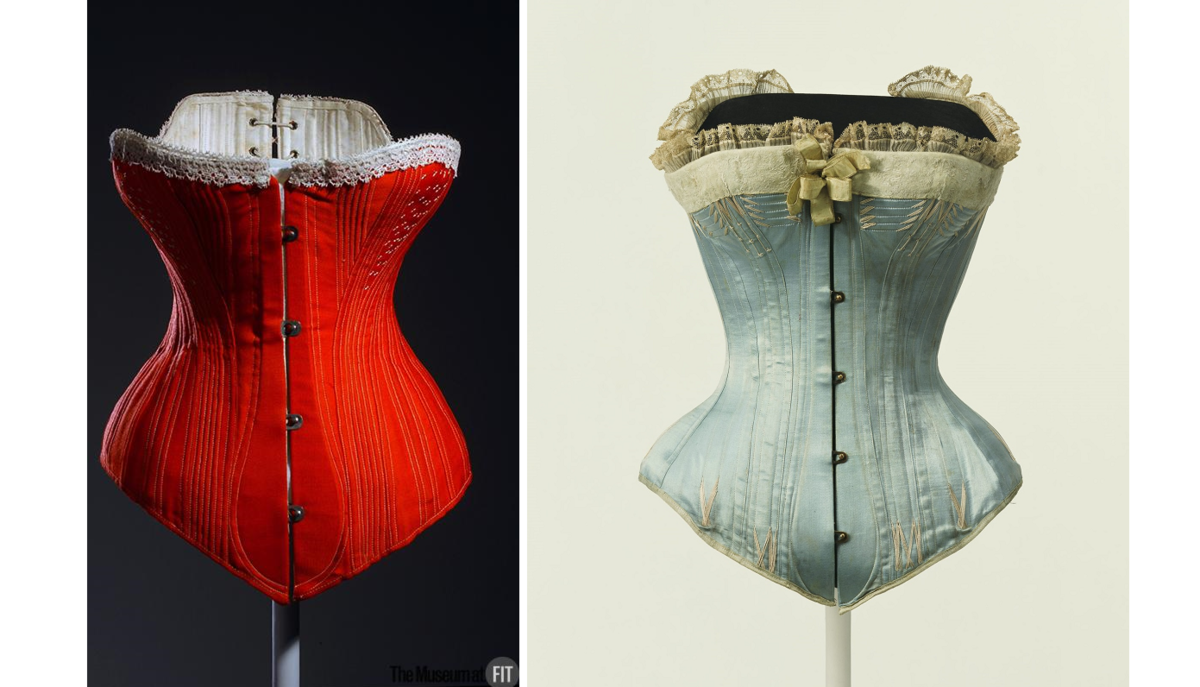 Слева - корсет 1880-х из коллекции музея при Fashion Institute of Technology (Нью-Йорк), справа - корсет 1880-х из коллекции Института костюма в Киото