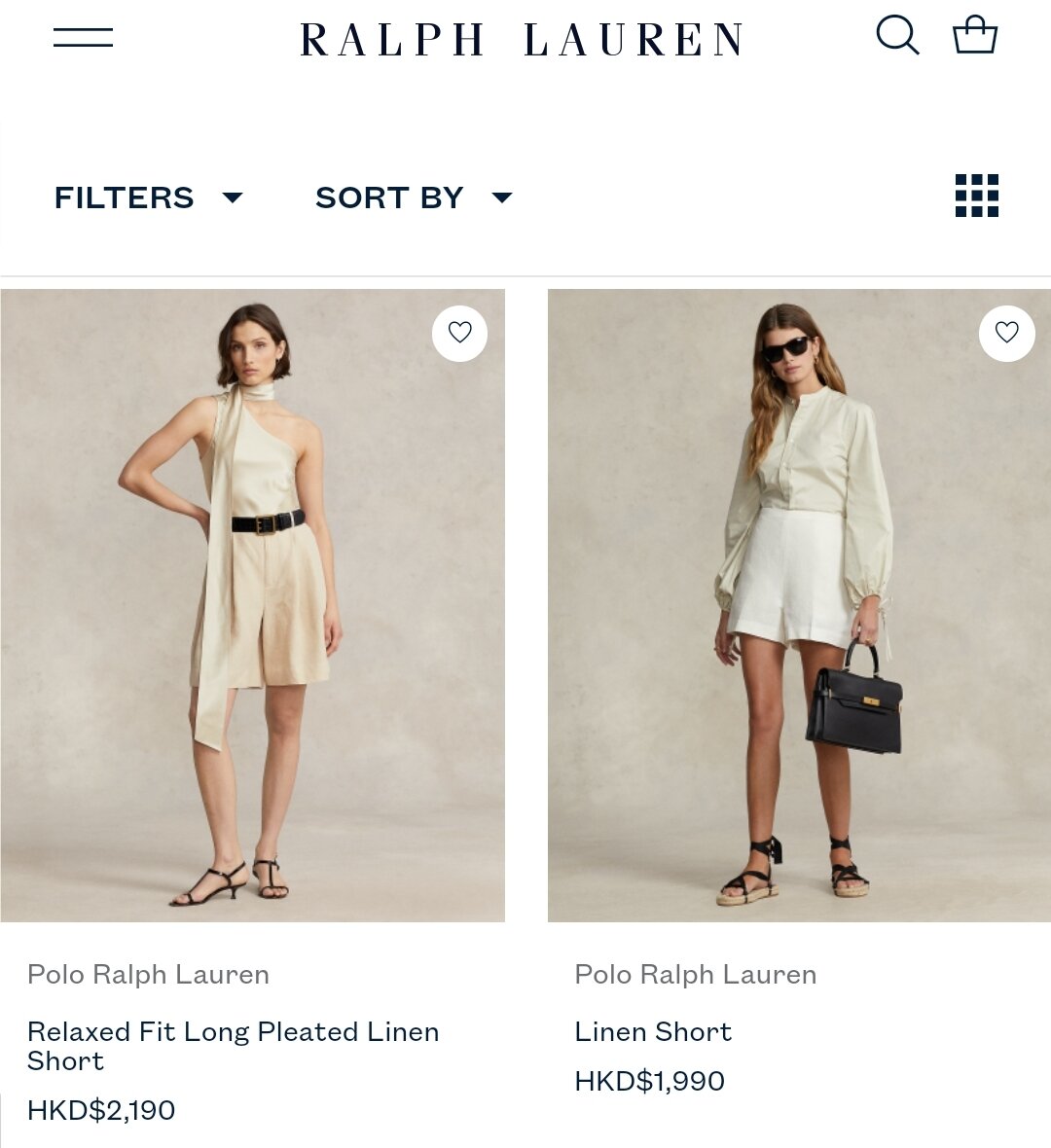 Стоимость шорт Ralph Lauren на официальном сайте бренда.