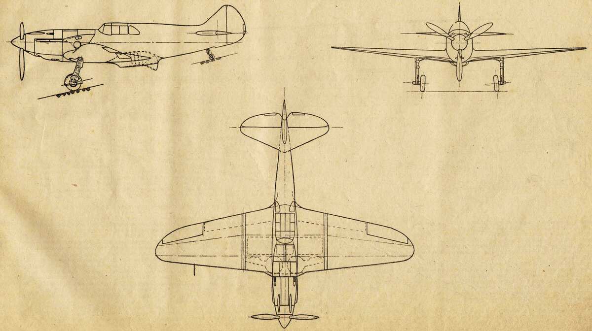 Чертеж общего вида истребителя ЛаГГ-3. 