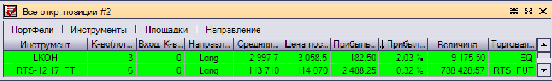 Открытые позиции в терминале SmartX