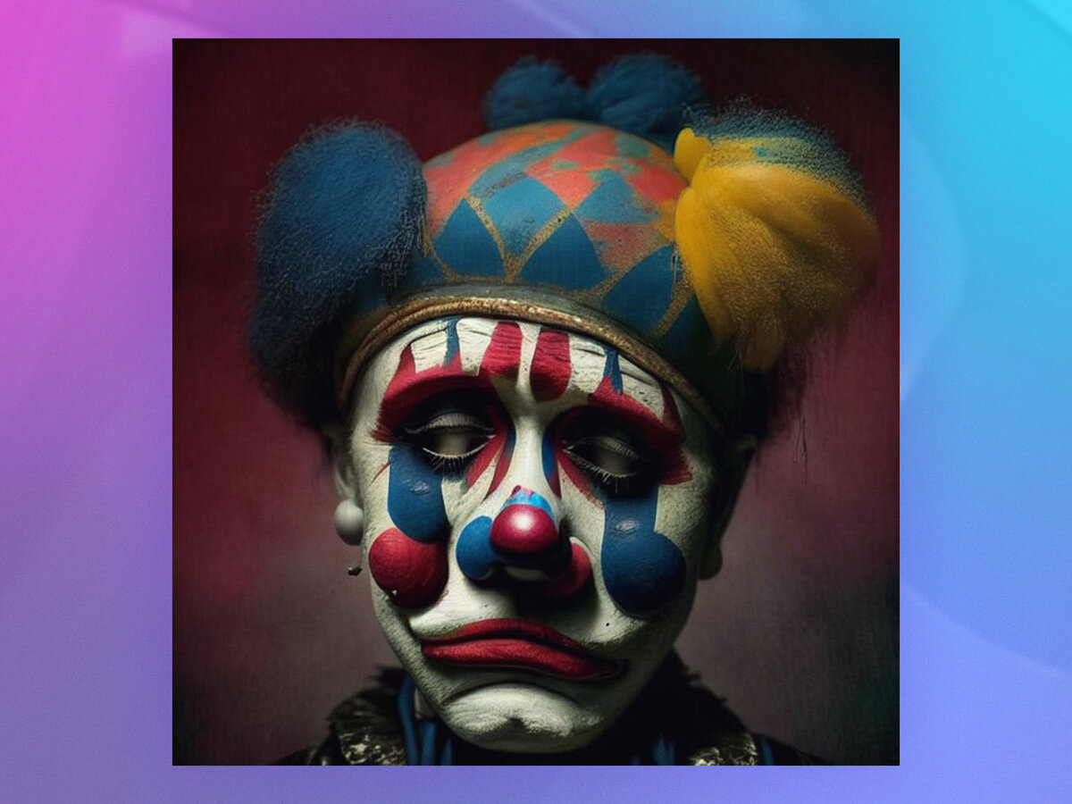 Запрос на английском: «sad clown face 4k».