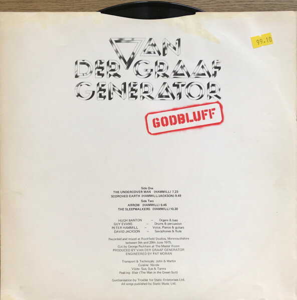 Van Der Graaf Generator "Godbluff" LP - credits