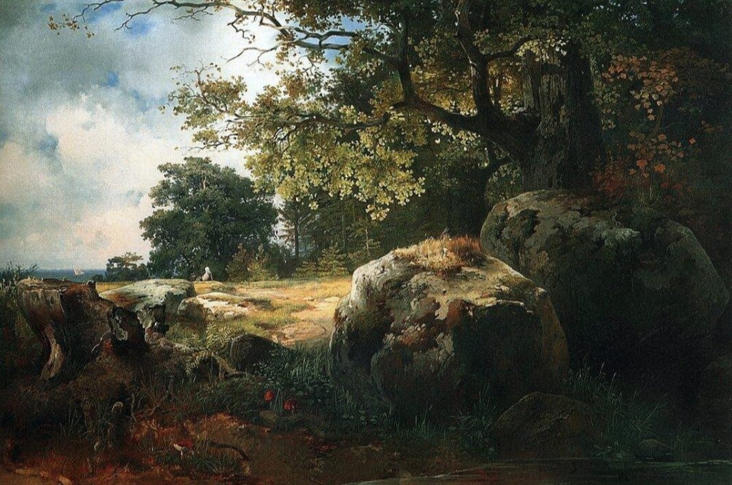 Вид в окрестностях Ораниенбаума, 1854 г. Холст, масло, 78 ×118 см. Репродукция картины взята с сайта Галерикс. 