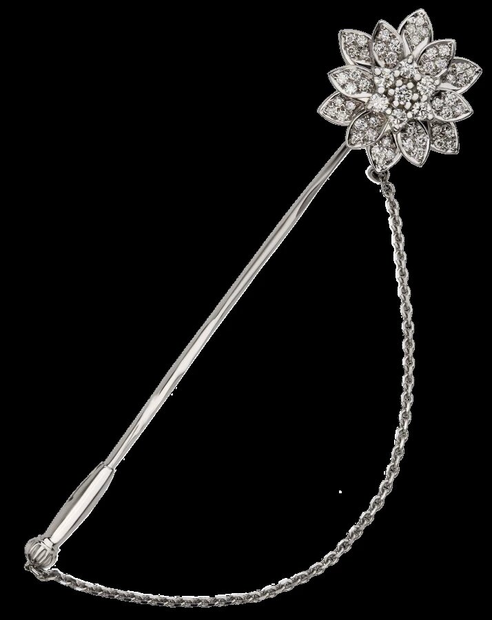 Заколка "Хризантема", белое золото 585 пробы, россыпь прозрачных бриллиантов