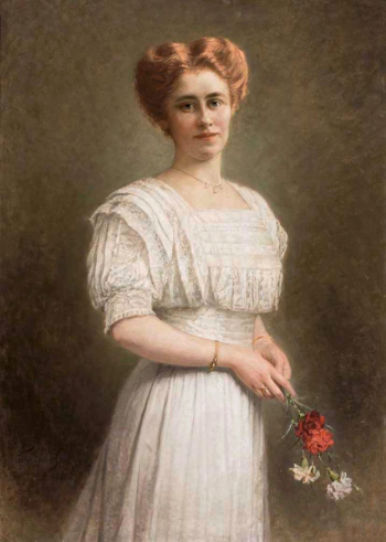 Теодор фон дер Бек. Молодая женщина в кружевном платье с гвоздикой