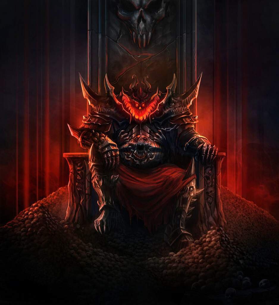 Бог Хаоса Кхорн на своём троне из черепов