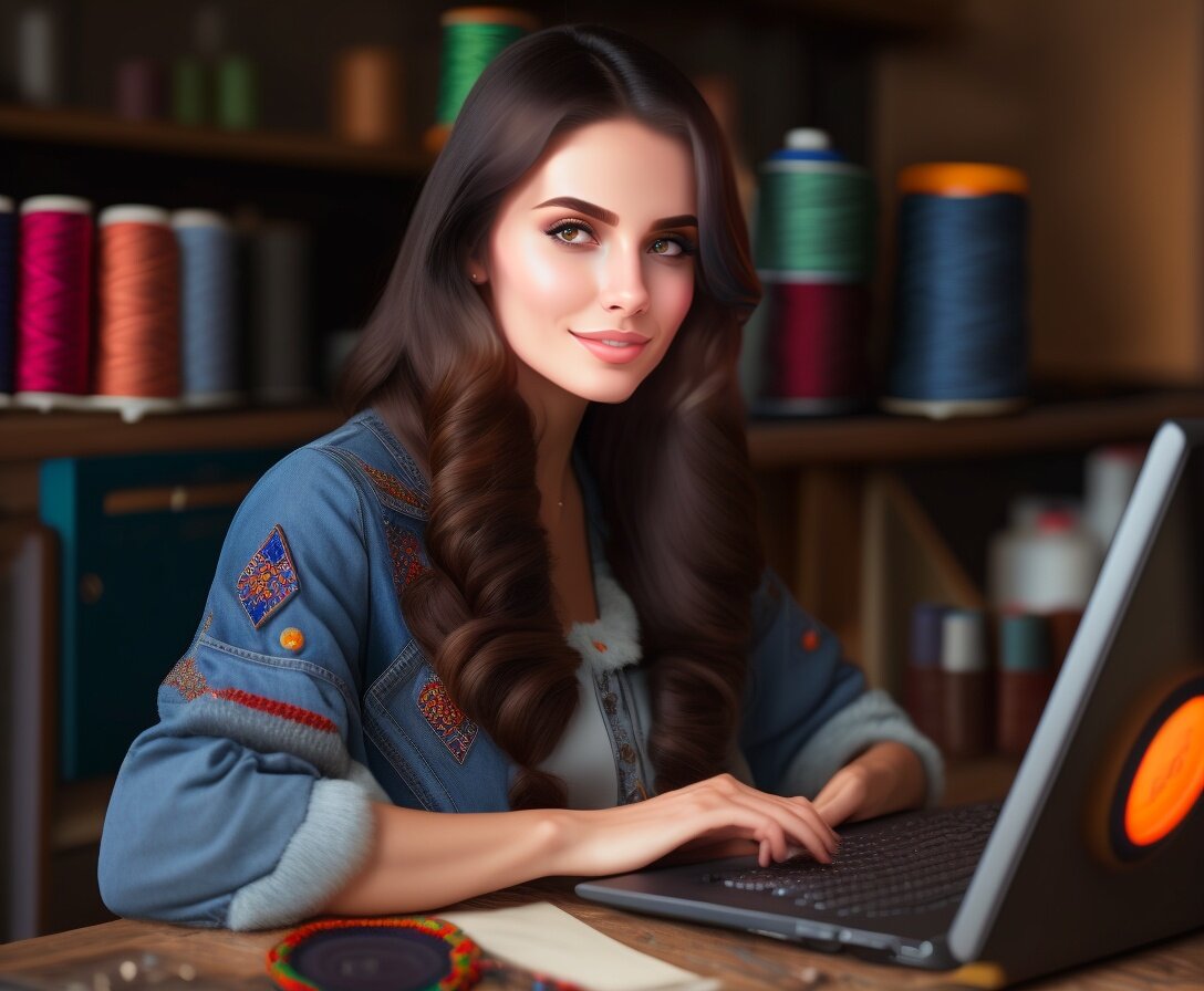 современная вышивальщица за созданием дизайна вышивки