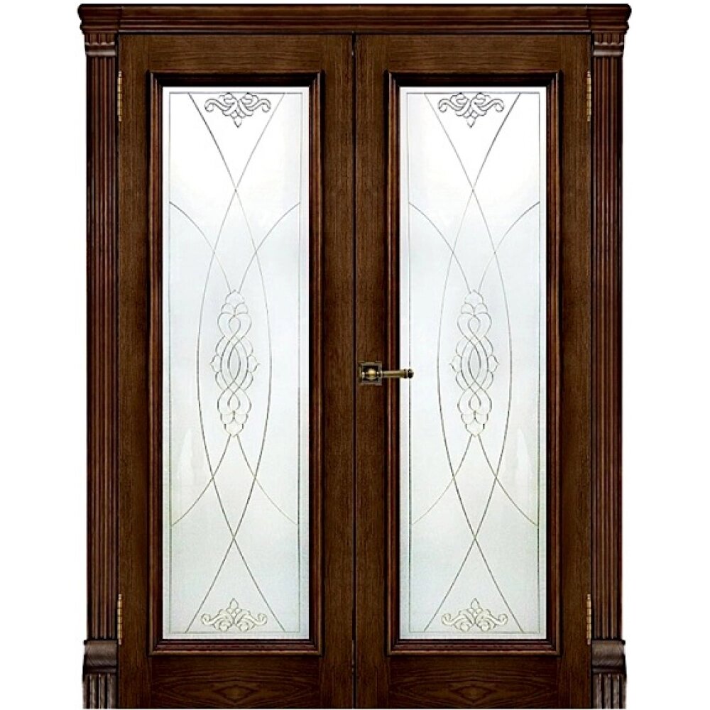 Межкомнатная двустворчатая дверь шпон Тоскана бренди со стеклом