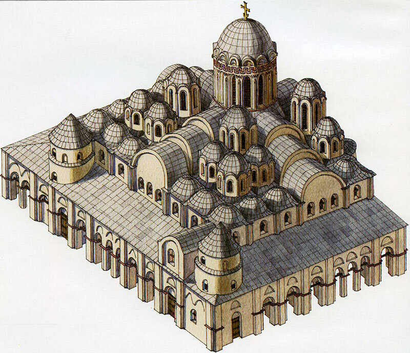 Храм Святой Софии в Киеве. Изображение исторического вида (храм дошел до нас в измененном виде)